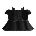 Off Shoulder Bow Dress W Laces & Ruffles In Black