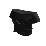 Off-Shoulder Tee with Script (Black)