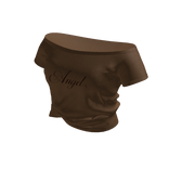 Off-Shoulder Tee with Script (Brown)