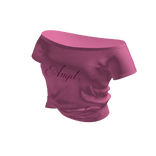 Off-Shoulder Tee with Script (Pink)