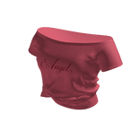Off-Shoulder Tee with Script (Rose)