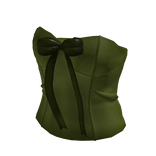 Olive Green Classic Corset Top With Bow Ribbon