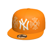 Orange Custom Chrome Hearts NY Yankee Fitted