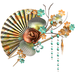 Orange Green Gyaru Tropical Floral Traditional Fan