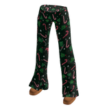 Green Y2K Candy Cane Pajama Flared Pants