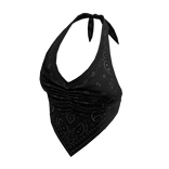Paisley Halter Top with Pointed Hem (Black)