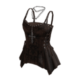 Patterned Corset Top with Peplum (Brown)