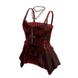 Patterned Corset Top with Peplum (Burgundy)