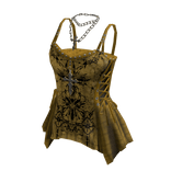 Patterned Corset Top with Peplum (Mustard)