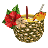 Pineapple Tropical Drink w/ Hibiscus Flowers