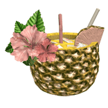 Pineapple Tropical Drink w/ Hibiscus Flowers