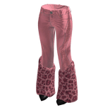 Leopard Cuff Flared Jeans (Pink)