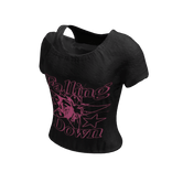 Pink Alt Printed Grunge Black Off Shoulder Shirt