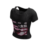 Pink Alt Printed Grunge Black Off Shoulder Shirt