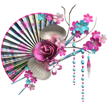 Pink Blue Gyaru Tropical Floral Traditional Fan