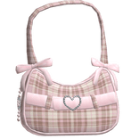 ♡ Pink Brown Plaid Bag with pink bow coquett ♡