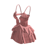 Pink Cute Ribbon Strap Ruffle Dress 🫐