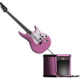 pink electric guitar with a pink amp