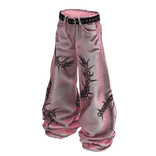 Pink Gothic Centipede Distressed Denim