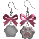 Pink Kawaii Kitty Paw Bow Earrings Y2K