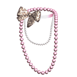 Pink Layered Pearl Necklace Pink Leopard Bow Gyaru