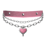 Pink Light Gothic Ribbed Heart Choker