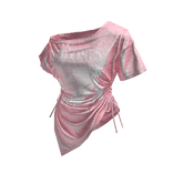 Pink Off Shoulder Sinched Graphic Tee