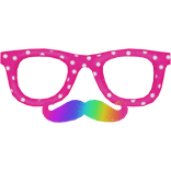 ♡ pink polka dot glasses w rainbow mustache