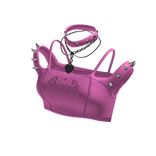 Pink Punk Spiked Leather Crop Top[MetaMuse]