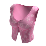 Pink Stylish Floral Hibiscus Pleated Crop Tee