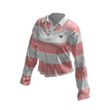 Pink White Baggy Long Sleeve Striped Polo 🫐