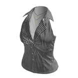 Pinstripe Sleeveless Wrap Blouse (Black)