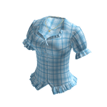 Plaid Blouse with Ruffle Hem (Light Blue)
