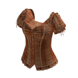 Plaid Corset Top with Puff Sleeves (Brown)