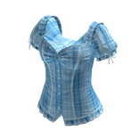 Plaid Corset Top with Puff Sleeves (Light Blue)
