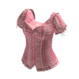 Plaid Corset Top with Puff Sleeves (Pink)