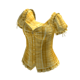 Plaid Corset Top with Puff Sleeves (Yellow)