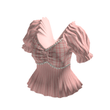 Plaid Peplum Top with Puff Sleeves (Pink)