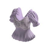 Plaid Peplum Top with Puff Sleeves (Purple)