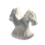 Plaid Peplum Top with Puff Sleeves (White)