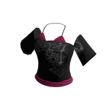 hot pink black y2k off shoulder shirt