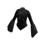 Pointed Hem Top with Flared Cuffs (Black)