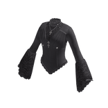 Pointed Hem Top with Flared Cuffs (Charcoal)