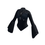 Pointed Hem Top with Flared Cuffs (Navy)