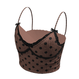 Polka dot lace bow cami top (Brown black)