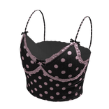 Polka dot lace bow cami top (Pink black)