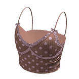 Polka dot lace bow cami top (Pink brown)