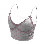 Polka dot lace bow cami top (Pink white)