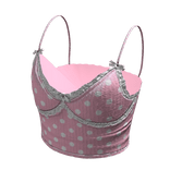 Polka dot lace bow cami top (Pink white)