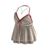 Polka Dot Lace Trim Babydoll Top (White)